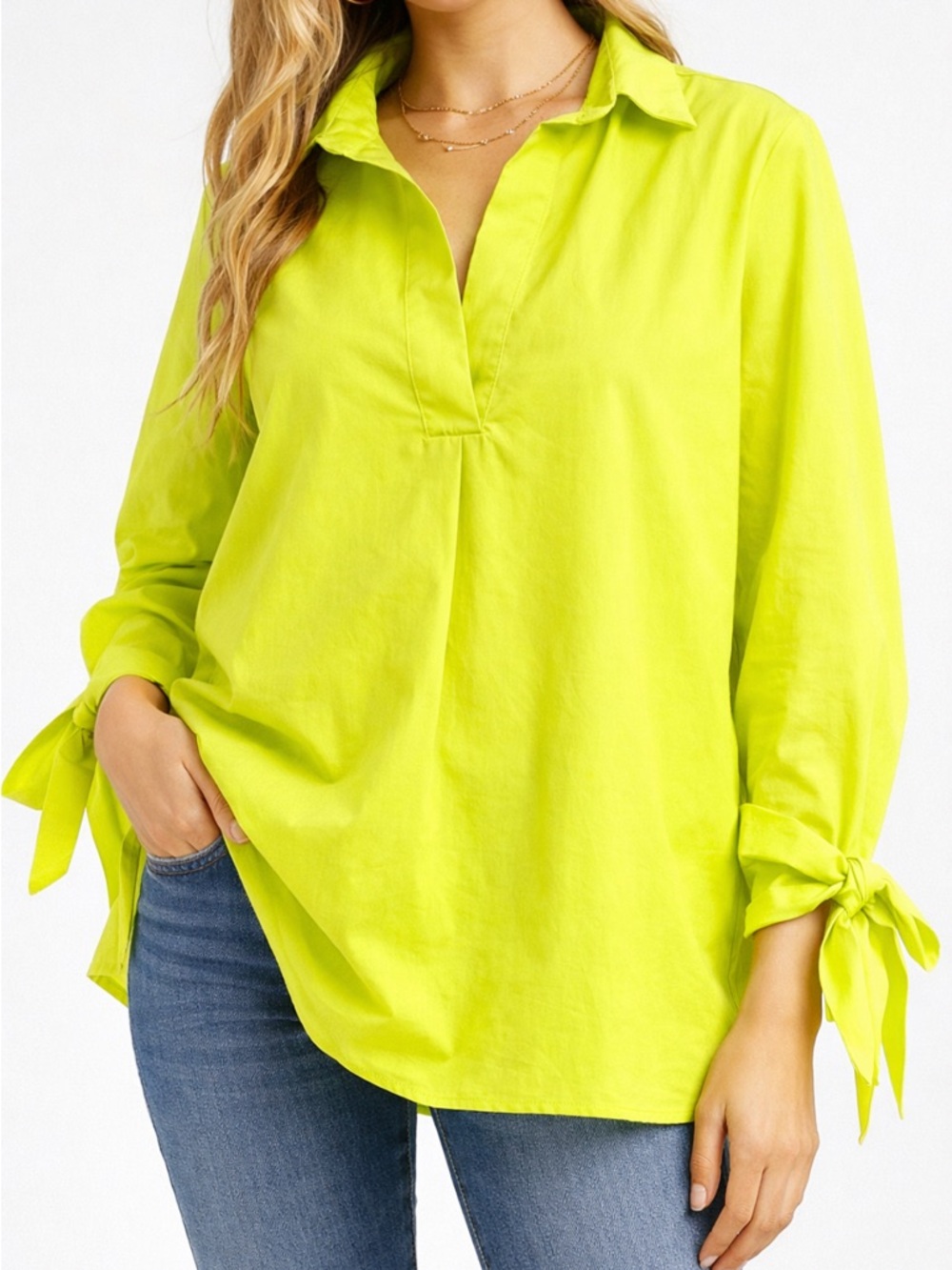ASOS Neon Lime Oversized Tunic Blouse Tie Sleeve Popover Size 2